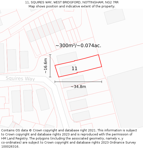 11, SQUIRES WAY, WEST BRIDGFORD, NOTTINGHAM, NG2 7RR: Plot and title map