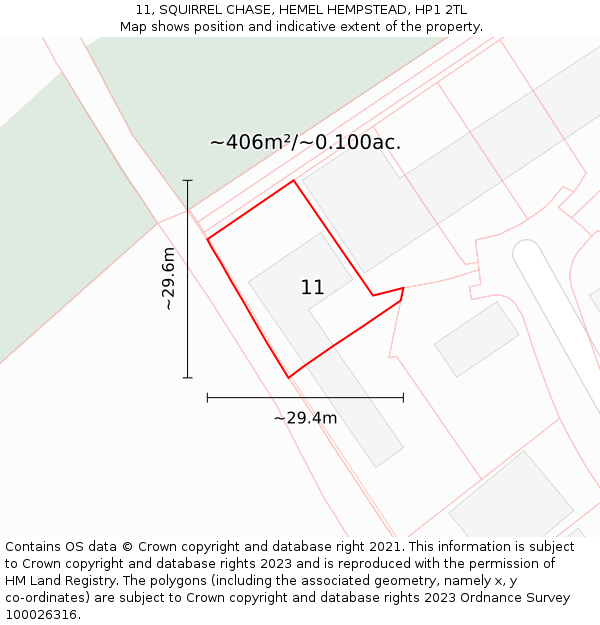 11, SQUIRREL CHASE, HEMEL HEMPSTEAD, HP1 2TL: Plot and title map