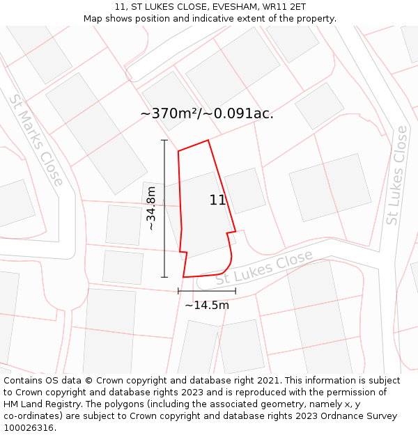 11, ST LUKES CLOSE, EVESHAM, WR11 2ET: Plot and title map