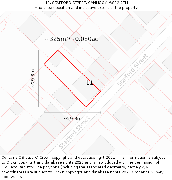 11, STAFFORD STREET, CANNOCK, WS12 2EH: Plot and title map