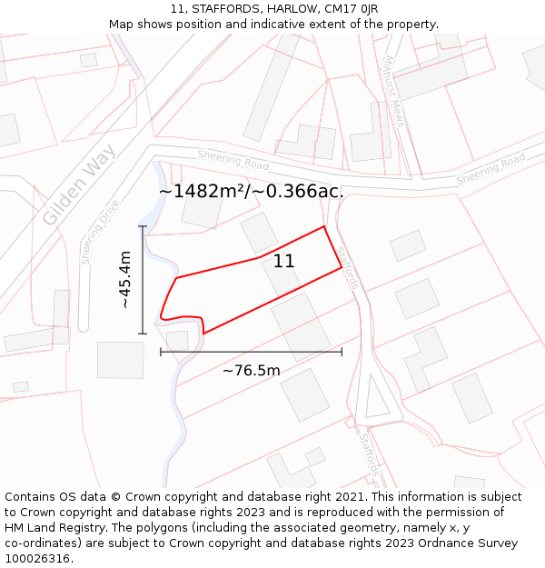 11, STAFFORDS, HARLOW, CM17 0JR: Plot and title map