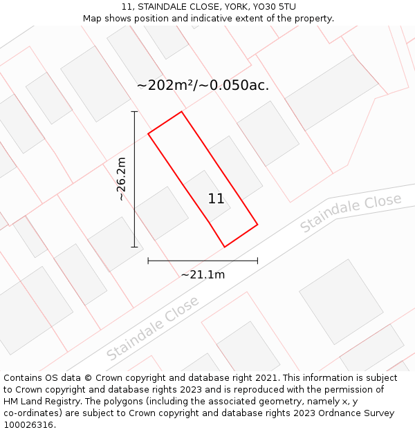 11, STAINDALE CLOSE, YORK, YO30 5TU: Plot and title map