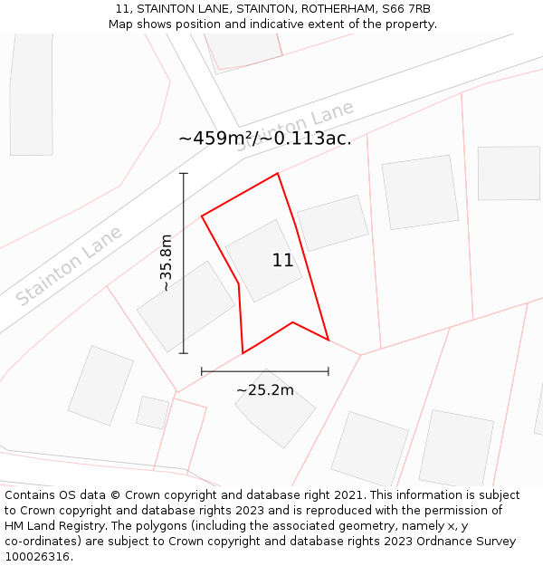 11, STAINTON LANE, STAINTON, ROTHERHAM, S66 7RB: Plot and title map