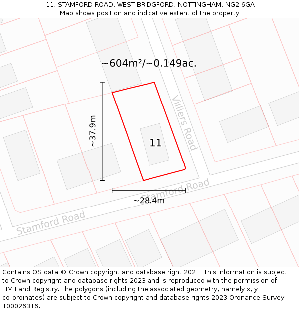 11, STAMFORD ROAD, WEST BRIDGFORD, NOTTINGHAM, NG2 6GA: Plot and title map