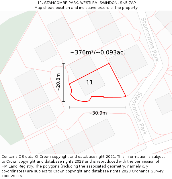 11, STANCOMBE PARK, WESTLEA, SWINDON, SN5 7AP: Plot and title map