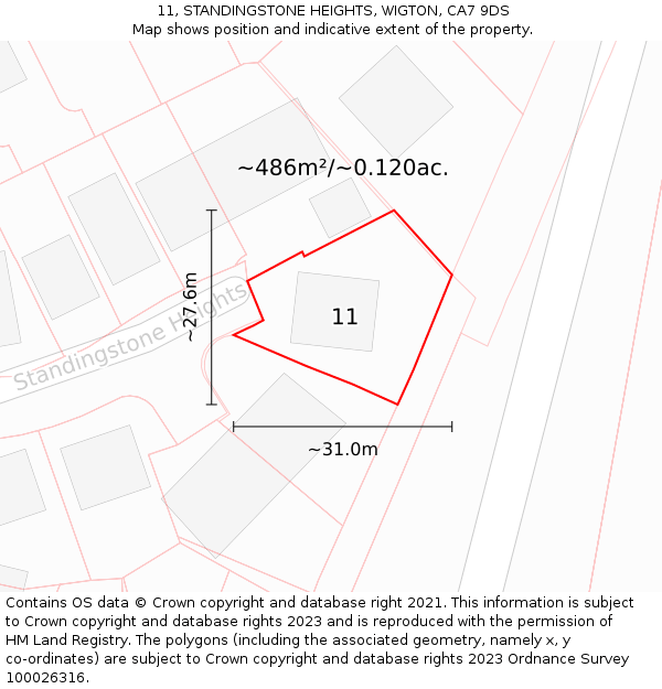 11, STANDINGSTONE HEIGHTS, WIGTON, CA7 9DS: Plot and title map