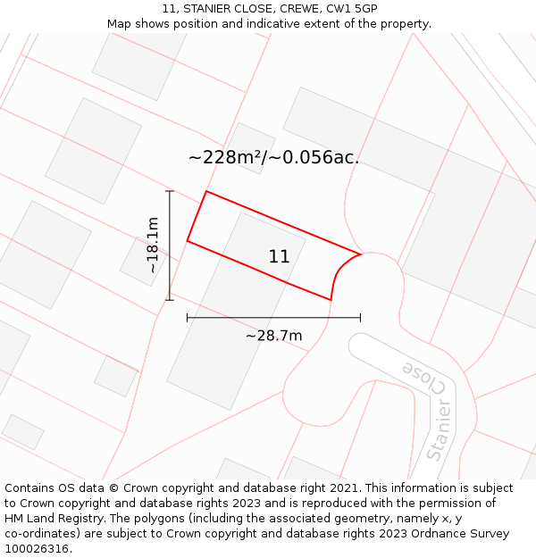 11, STANIER CLOSE, CREWE, CW1 5GP: Plot and title map