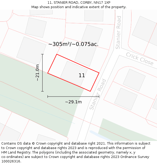 11, STANIER ROAD, CORBY, NN17 1XP: Plot and title map