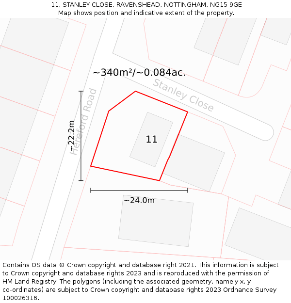 11, STANLEY CLOSE, RAVENSHEAD, NOTTINGHAM, NG15 9GE: Plot and title map
