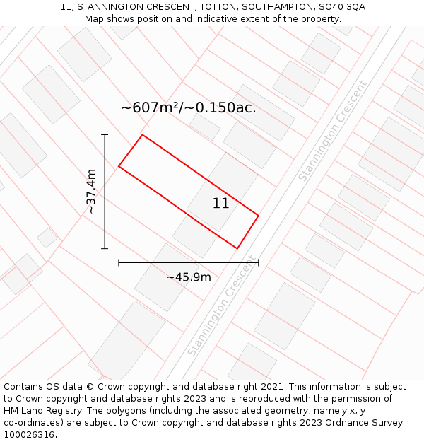 11, STANNINGTON CRESCENT, TOTTON, SOUTHAMPTON, SO40 3QA: Plot and title map