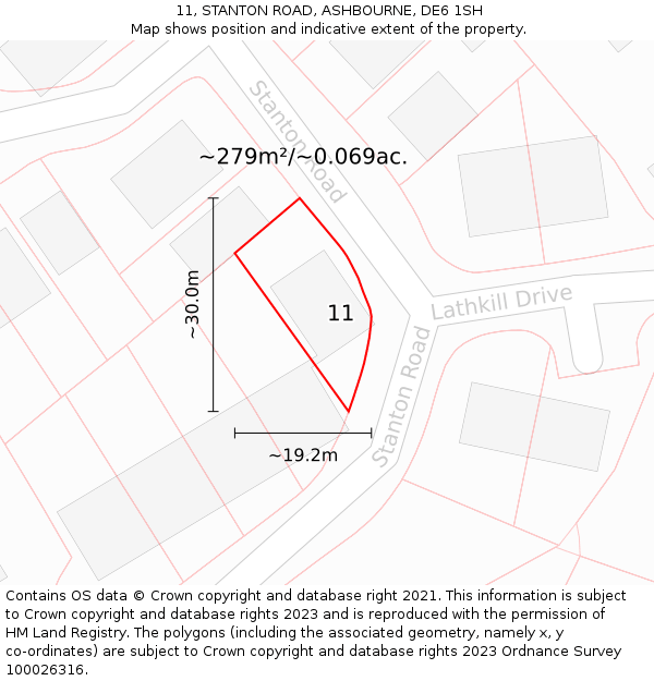 11, STANTON ROAD, ASHBOURNE, DE6 1SH: Plot and title map