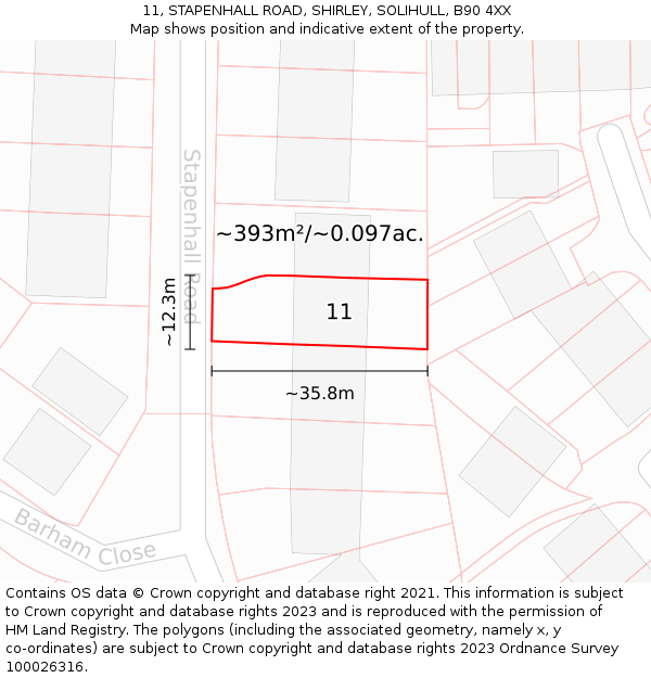 11, STAPENHALL ROAD, SHIRLEY, SOLIHULL, B90 4XX: Plot and title map