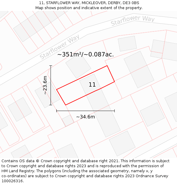 11, STARFLOWER WAY, MICKLEOVER, DERBY, DE3 0BS: Plot and title map