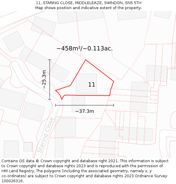 11, STARING CLOSE, MIDDLELEAZE, SWINDON, SN5 5TH: Plot and title map