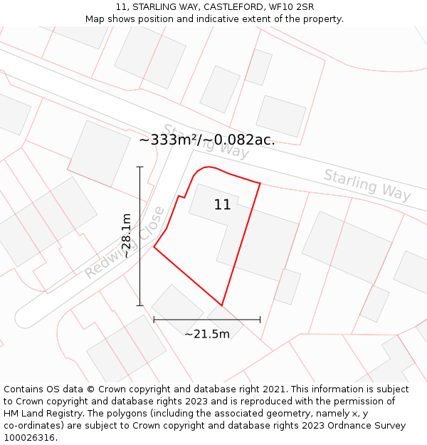 11, STARLING WAY, CASTLEFORD, WF10 2SR: Plot and title map