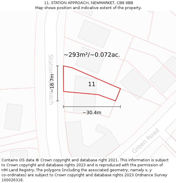 11, STATION APPROACH, NEWMARKET, CB8 9BB: Plot and title map