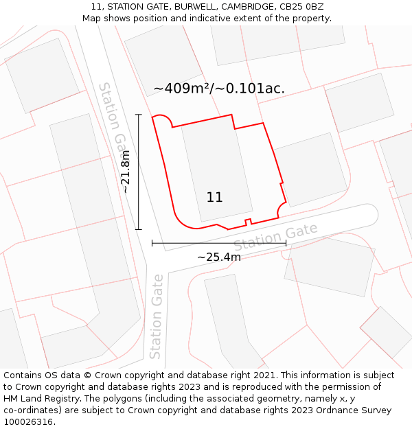 11, STATION GATE, BURWELL, CAMBRIDGE, CB25 0BZ: Plot and title map