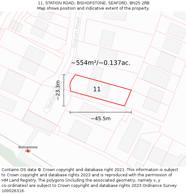 11, STATION ROAD, BISHOPSTONE, SEAFORD, BN25 2RB: Plot and title map