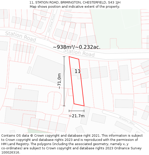 11, STATION ROAD, BRIMINGTON, CHESTERFIELD, S43 1JH: Plot and title map