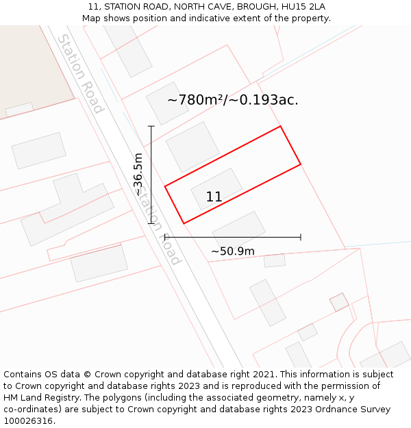 11, STATION ROAD, NORTH CAVE, BROUGH, HU15 2LA: Plot and title map