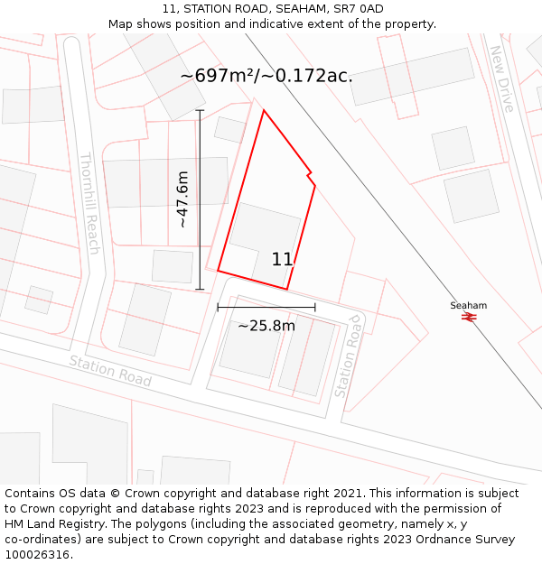 11, STATION ROAD, SEAHAM, SR7 0AD: Plot and title map