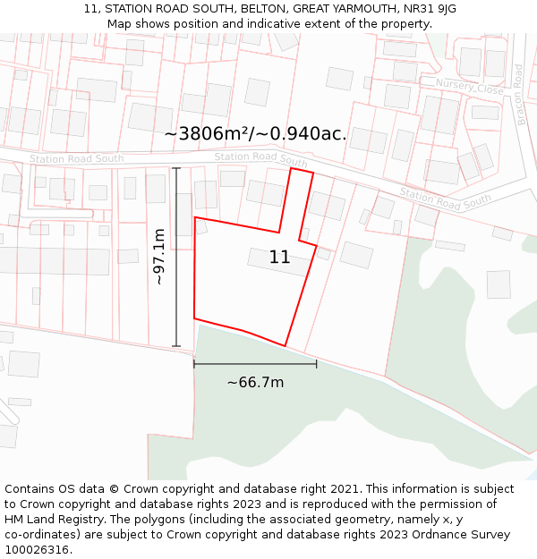 11, STATION ROAD SOUTH, BELTON, GREAT YARMOUTH, NR31 9JG: Plot and title map