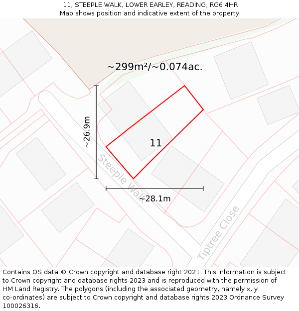 11, STEEPLE WALK, LOWER EARLEY, READING, RG6 4HR: Plot and title map