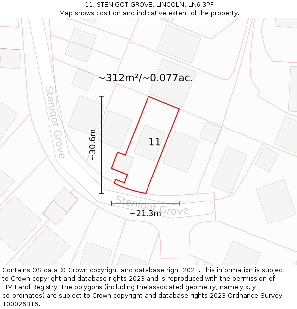 11, STENIGOT GROVE, LINCOLN, LN6 3PF: Plot and title map