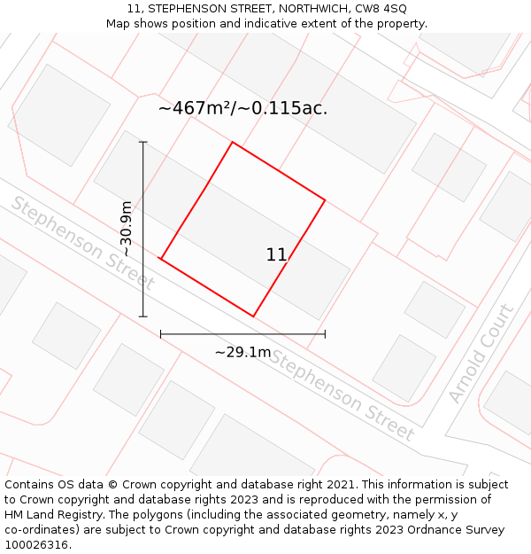 11, STEPHENSON STREET, NORTHWICH, CW8 4SQ: Plot and title map