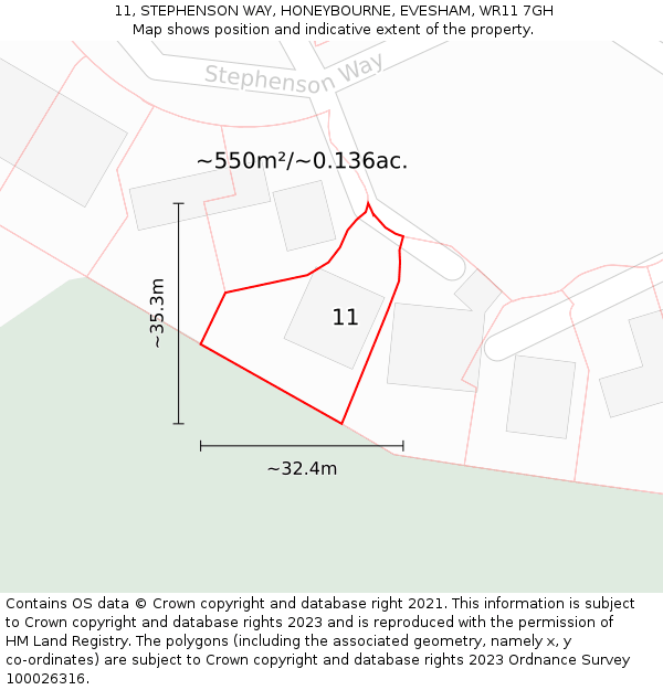 11, STEPHENSON WAY, HONEYBOURNE, EVESHAM, WR11 7GH: Plot and title map