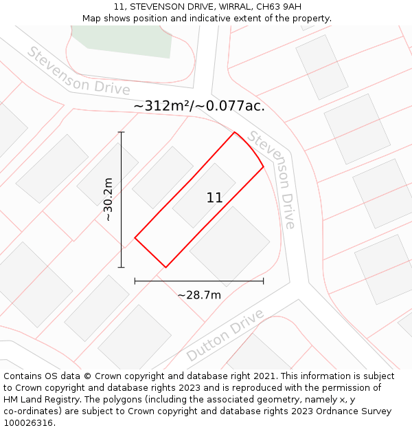 11, STEVENSON DRIVE, WIRRAL, CH63 9AH: Plot and title map