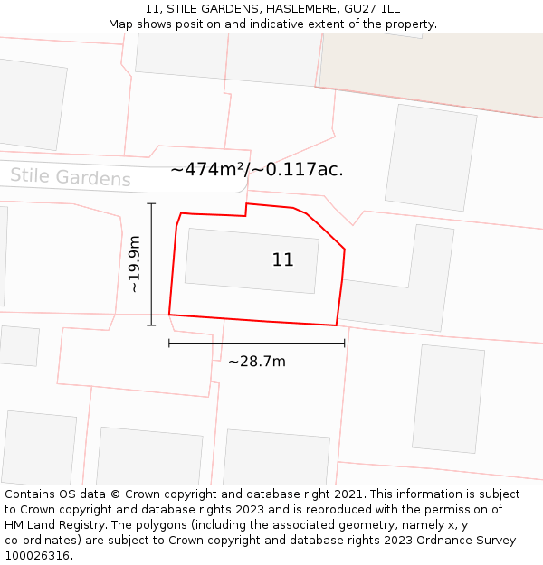 11, STILE GARDENS, HASLEMERE, GU27 1LL: Plot and title map