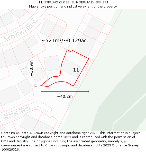 11, STIRLING CLOSE, SUNDERLAND, SR4 8RT: Plot and title map