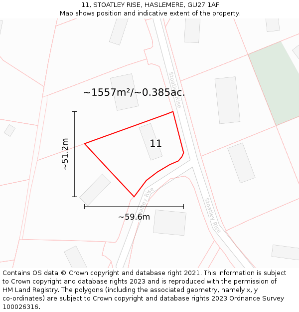 11, STOATLEY RISE, HASLEMERE, GU27 1AF: Plot and title map