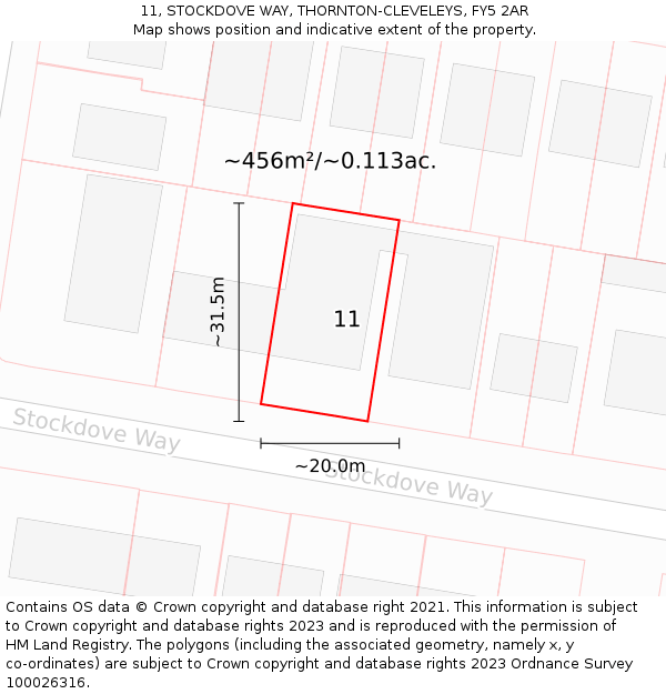 11, STOCKDOVE WAY, THORNTON-CLEVELEYS, FY5 2AR: Plot and title map