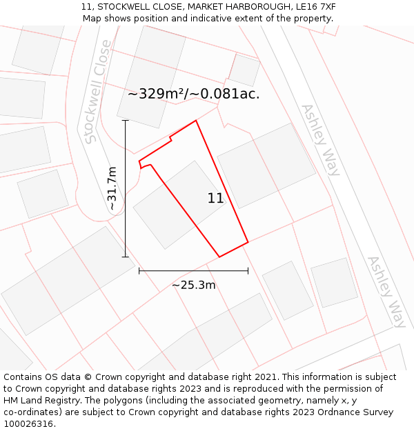 11, STOCKWELL CLOSE, MARKET HARBOROUGH, LE16 7XF: Plot and title map