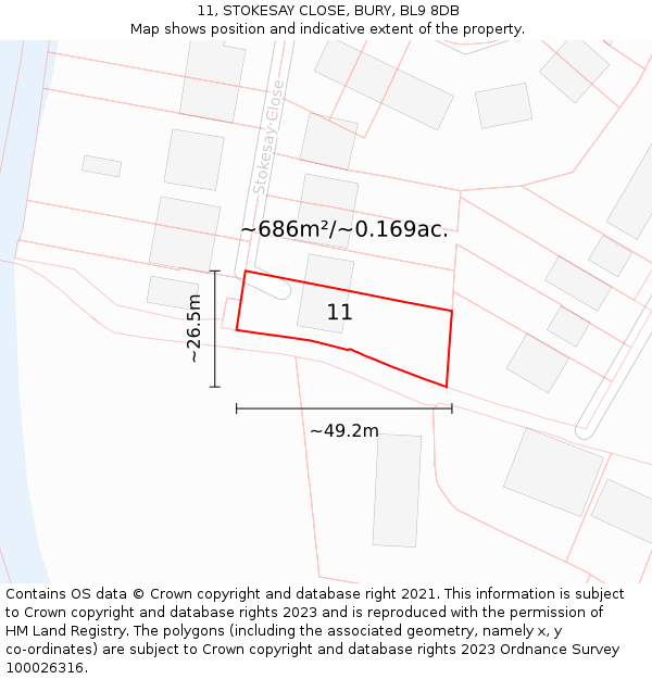 11, STOKESAY CLOSE, BURY, BL9 8DB: Plot and title map