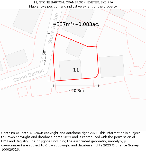 11, STONE BARTON, CRANBROOK, EXETER, EX5 7FA: Plot and title map