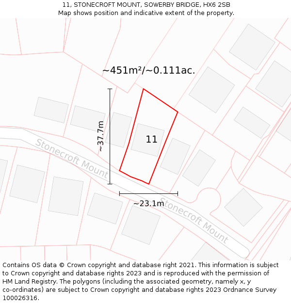 11, STONECROFT MOUNT, SOWERBY BRIDGE, HX6 2SB: Plot and title map