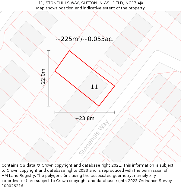 11, STONEHILLS WAY, SUTTON-IN-ASHFIELD, NG17 4JX: Plot and title map