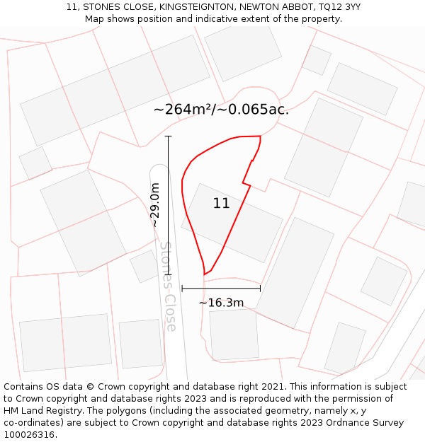 11, STONES CLOSE, KINGSTEIGNTON, NEWTON ABBOT, TQ12 3YY: Plot and title map