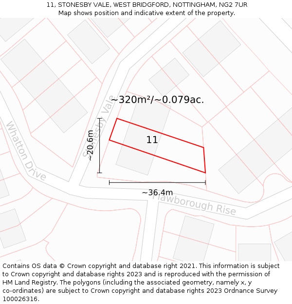 11, STONESBY VALE, WEST BRIDGFORD, NOTTINGHAM, NG2 7UR: Plot and title map