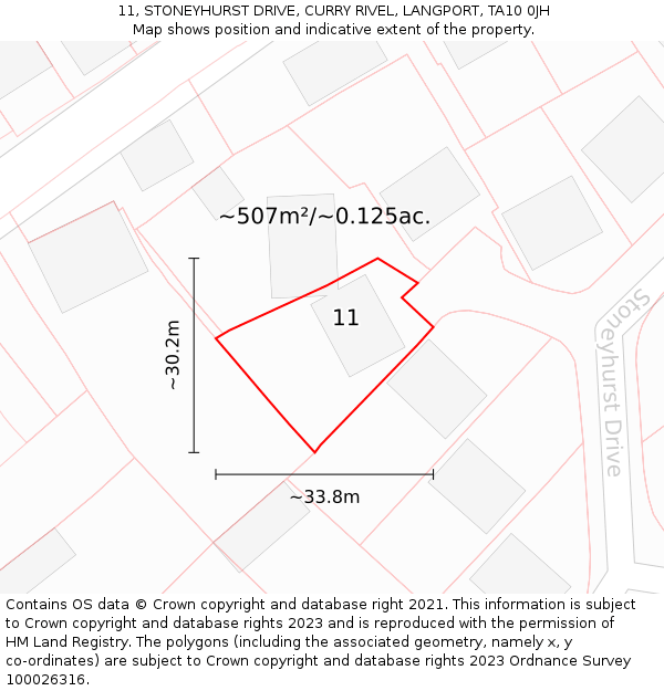 11, STONEYHURST DRIVE, CURRY RIVEL, LANGPORT, TA10 0JH: Plot and title map