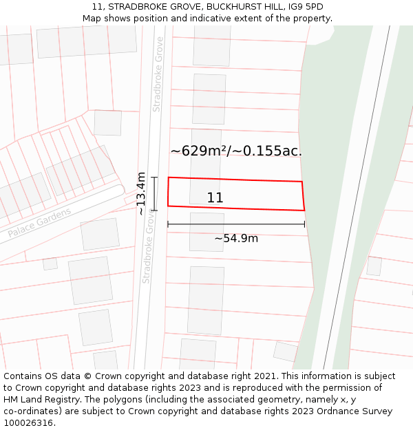 11, STRADBROKE GROVE, BUCKHURST HILL, IG9 5PD: Plot and title map