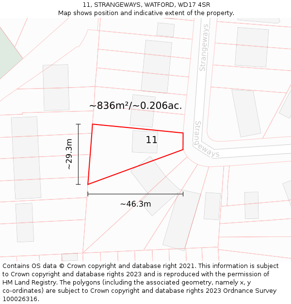 11, STRANGEWAYS, WATFORD, WD17 4SR: Plot and title map