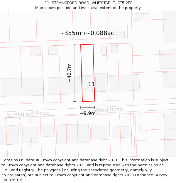 11, STRANGFORD ROAD, WHITSTABLE, CT5 2EP: Plot and title map