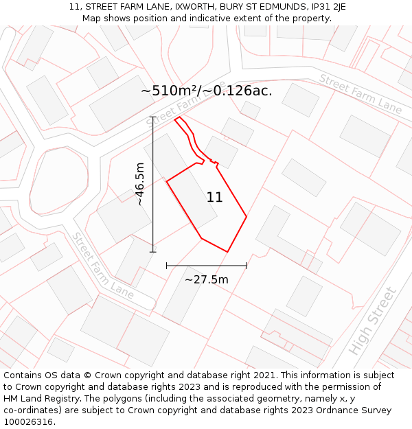 11, STREET FARM LANE, IXWORTH, BURY ST EDMUNDS, IP31 2JE: Plot and title map