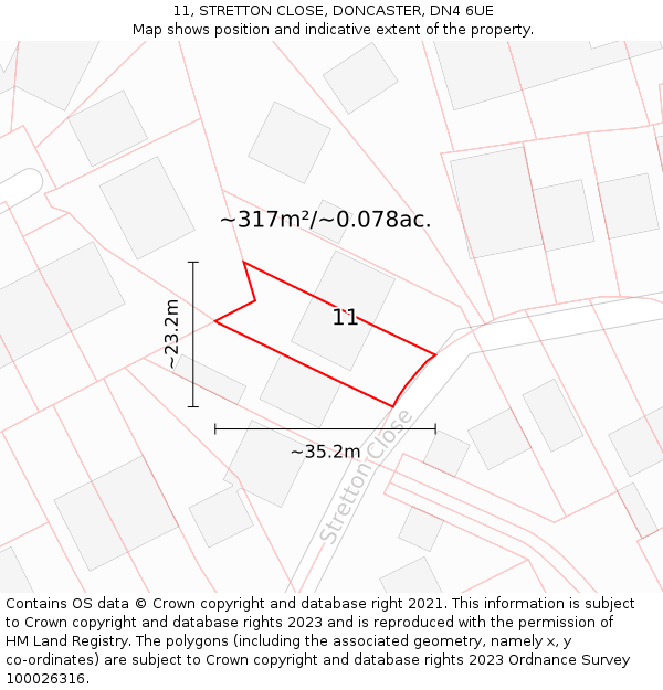 11, STRETTON CLOSE, DONCASTER, DN4 6UE: Plot and title map