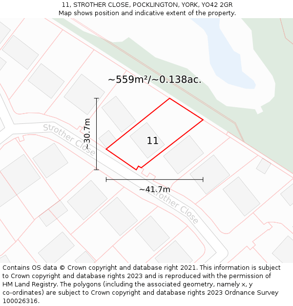 11, STROTHER CLOSE, POCKLINGTON, YORK, YO42 2GR: Plot and title map