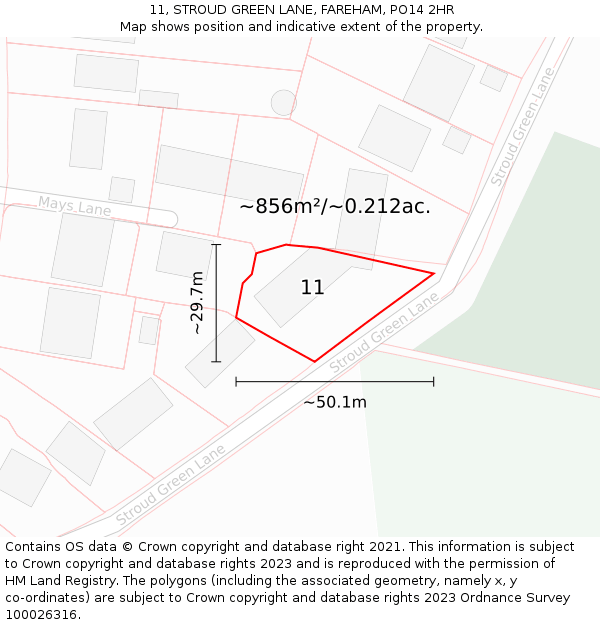 11, STROUD GREEN LANE, FAREHAM, PO14 2HR: Plot and title map